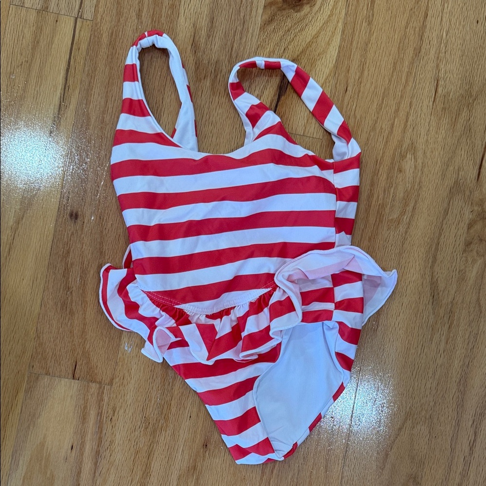Beach Riot Red & White Striped Ruffle One-Piece Swimsuit